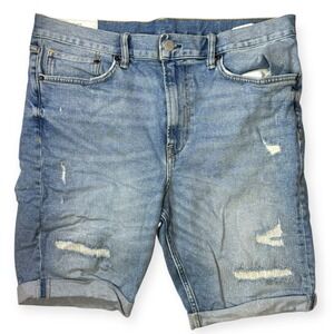 H&M &Denim Distressed Cuffed Blue Denim Slim‎ Fit Shorts Size Men's 36